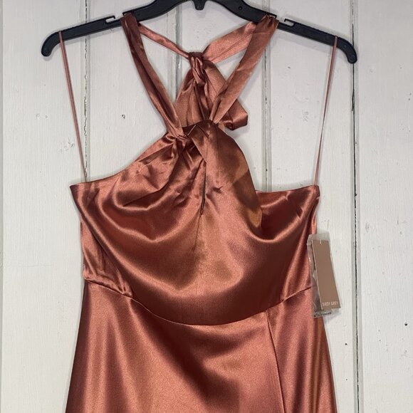 Birdy Grey Monica Size Medium Shiny Satin Terracotta Bridesmaids Maxi Dress NWT - Picture 4 of 12
